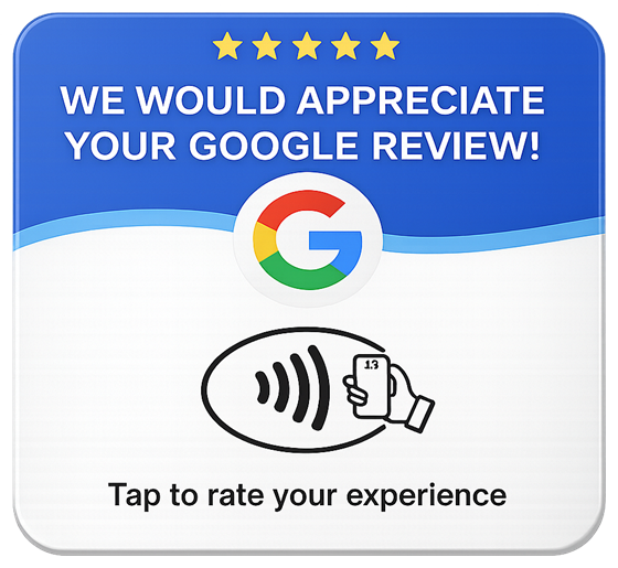 Tarjeta NFC Tap for it, vista frontal con el logo de Google