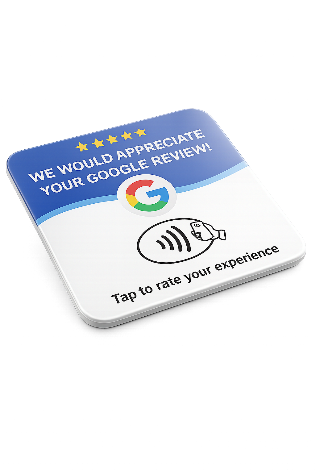 Tarjeta NFC Tap for it, vista ligeramente inclinada